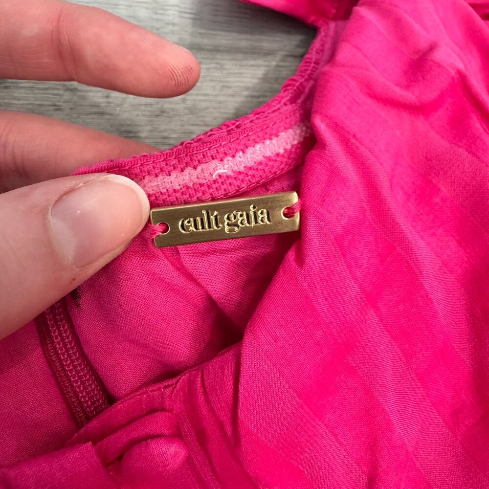 Cult Gaia Simona dress bright pink linen blend off shoulder puff sleeve sz 6 P17 - Picture 7 of 16